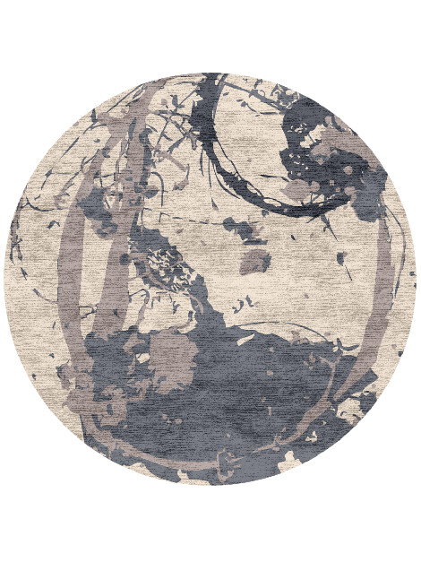 Blotwork Abstract Round Hand Knotted Bamboo Silk Custom Rug by Rug Artisan