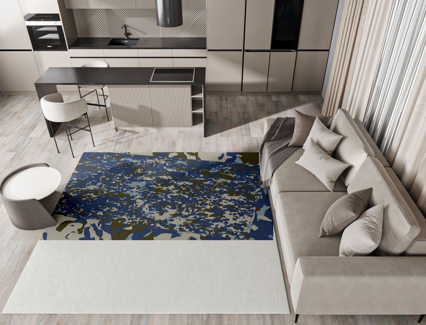 Blue Mist Surface Art Square Hand Knotted Tibetan Wool Custom Rug by Rug Artisan