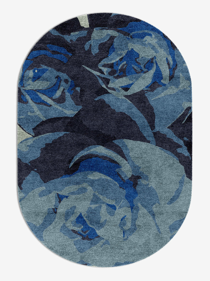 Blue Onyx Floral Capsule Hand Knotted Bamboo Silk Custom Rug by Rug Artisan