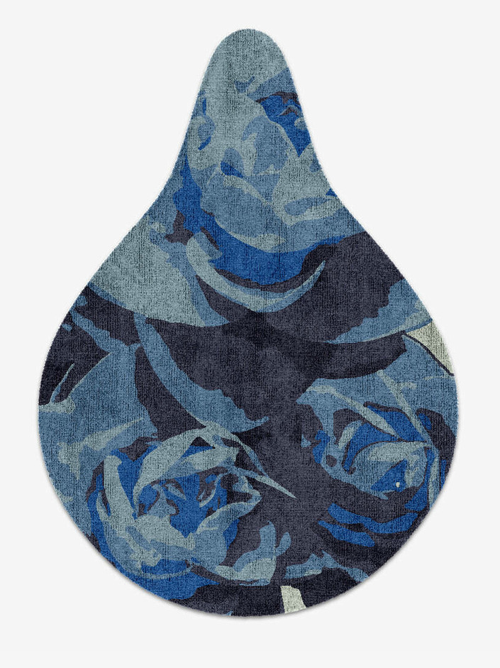 Blue Onyx Floral Drop Hand Knotted Bamboo Silk Custom Rug by Rug Artisan