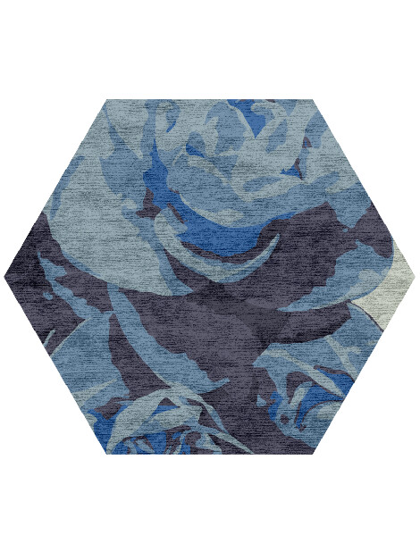 Blue Onyx Floral Hexagon Hand Knotted Bamboo Silk Custom Rug by Rug Artisan