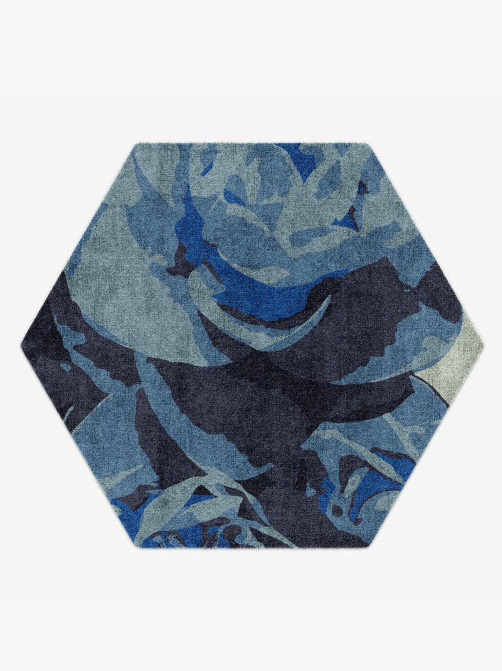 Blue Onyx Floral Hexagon Hand Knotted Bamboo Silk Custom Rug by Rug Artisan