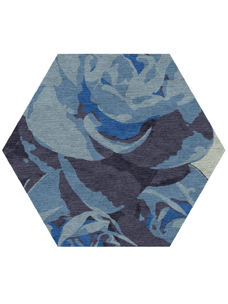 Blue Onyx Floral Hexagon Hand Knotted Tibetan Wool Custom Rug by Rug Artisan