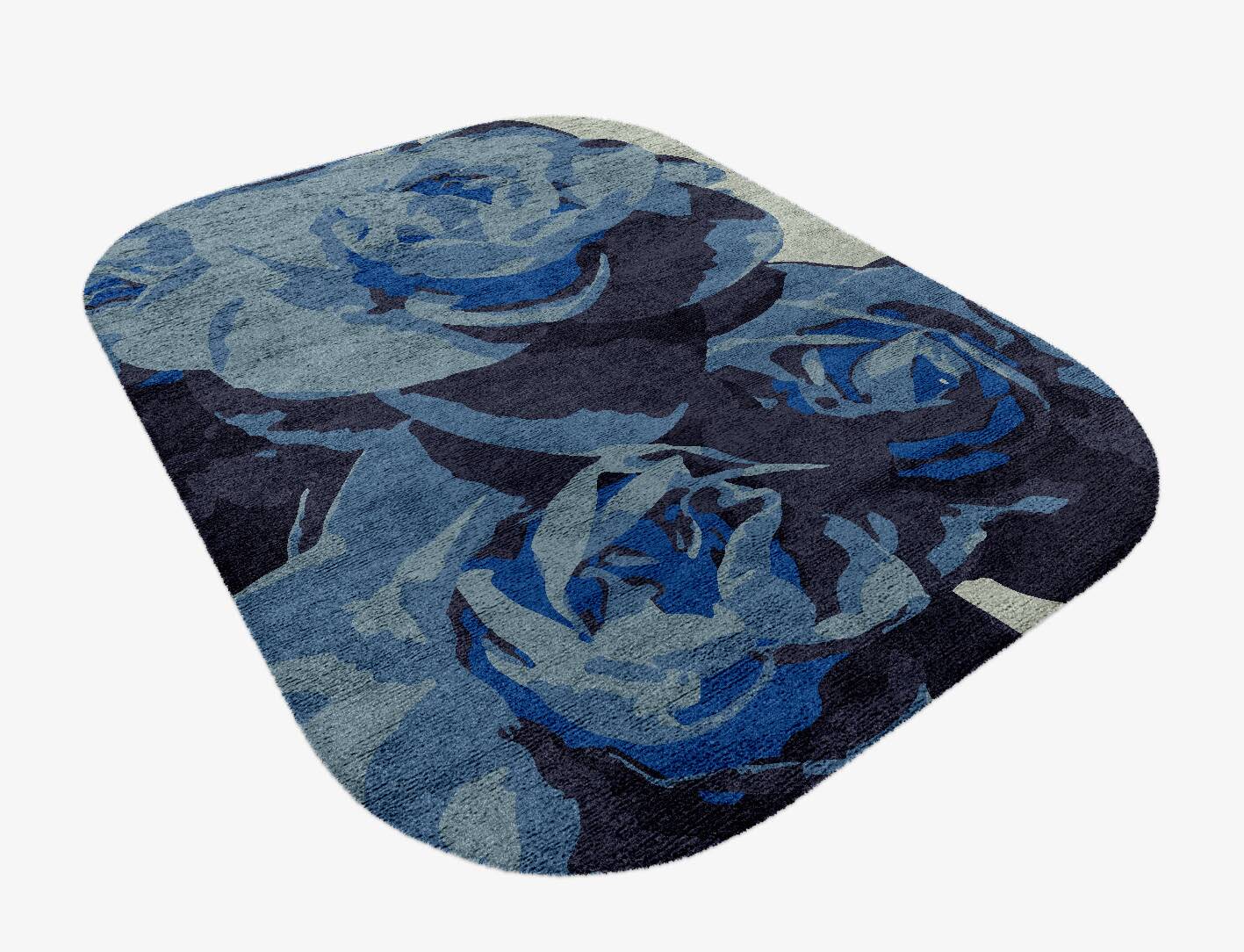 Blue Onyx Floral Oblong Hand Knotted Bamboo Silk Custom Rug by Rug Artisan