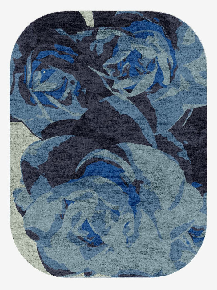 Blue Onyx Floral Oblong Hand Knotted Bamboo Silk Custom Rug by Rug Artisan