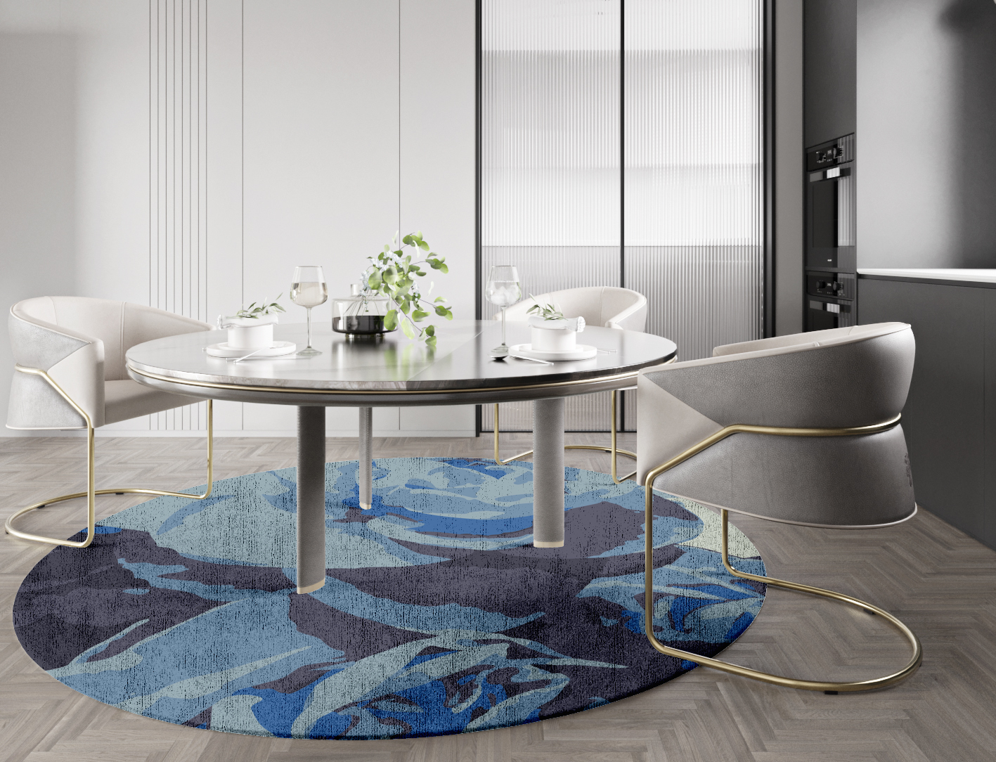 Blue Onyx Floral Round Hand Knotted Bamboo Silk Custom Rug by Rug Artisan