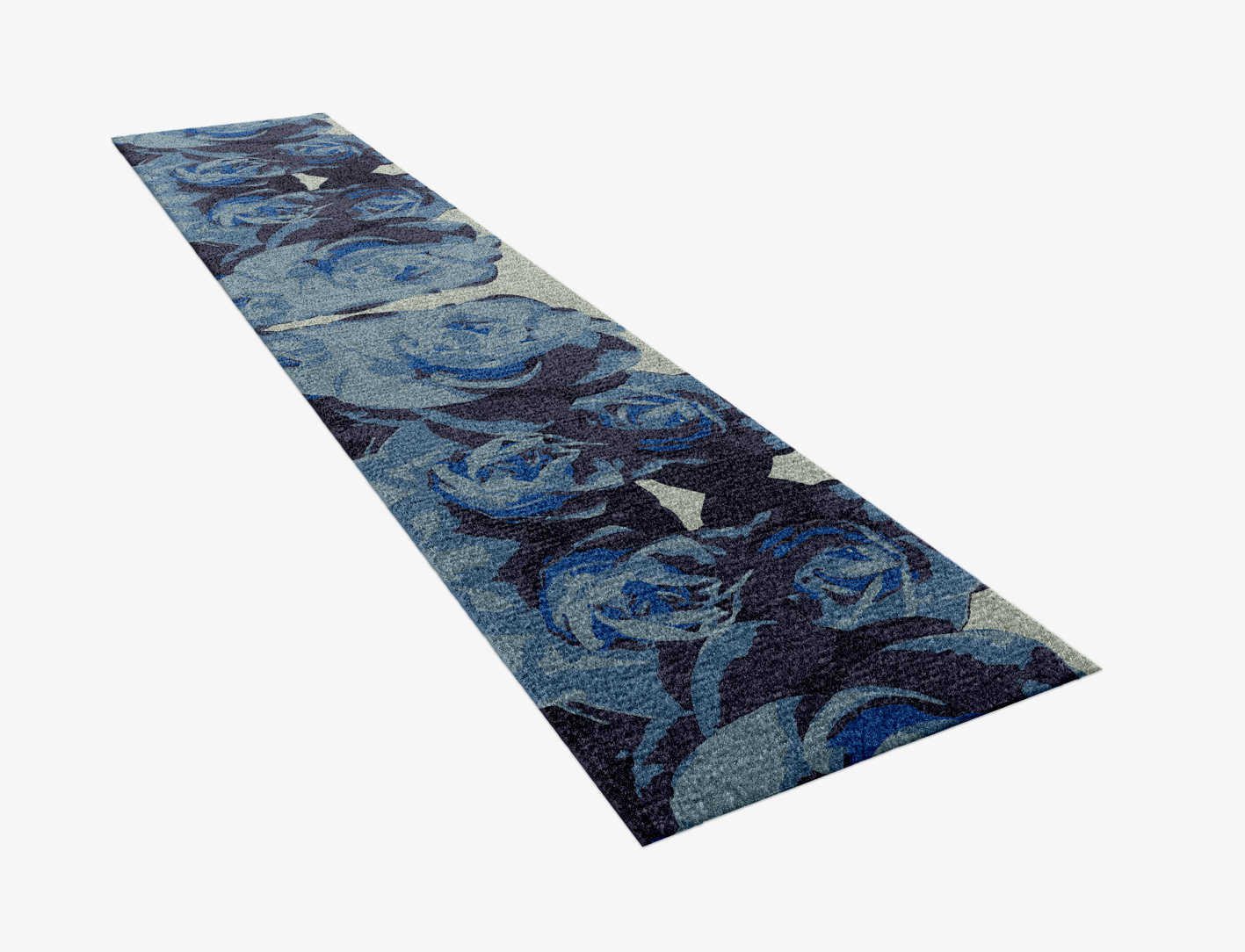 Blue Onyx Floral Runner Hand Knotted Tibetan Wool Custom Rug by Rug Artisan