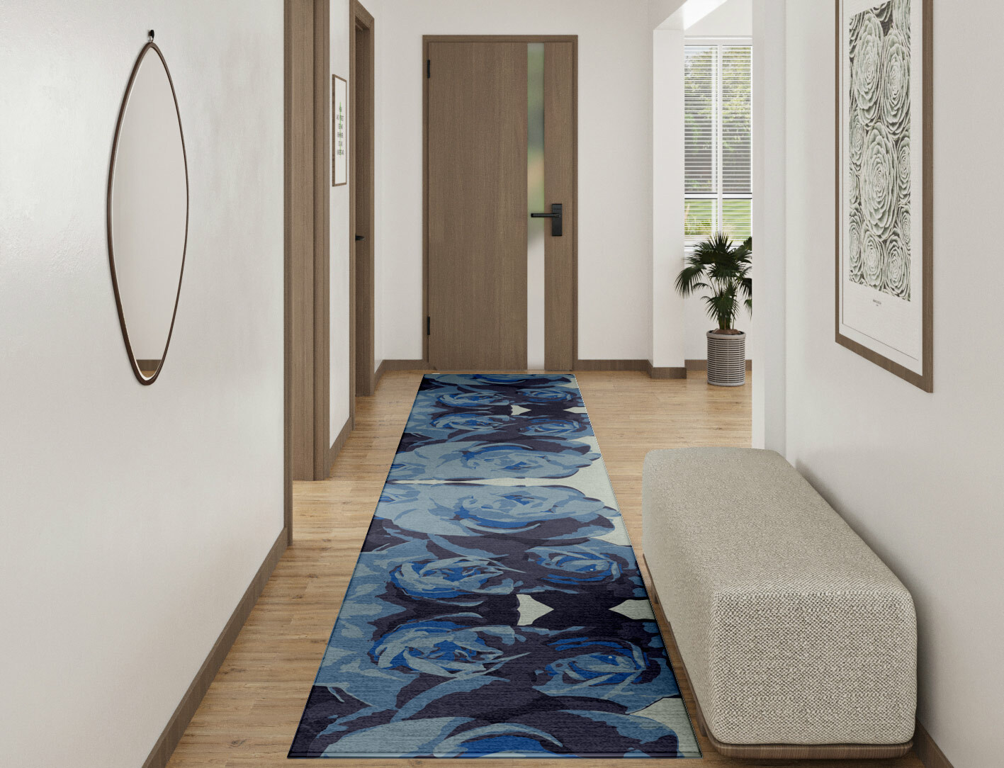 Blue Onyx Floral Runner Hand Knotted Tibetan Wool Custom Rug by Rug Artisan