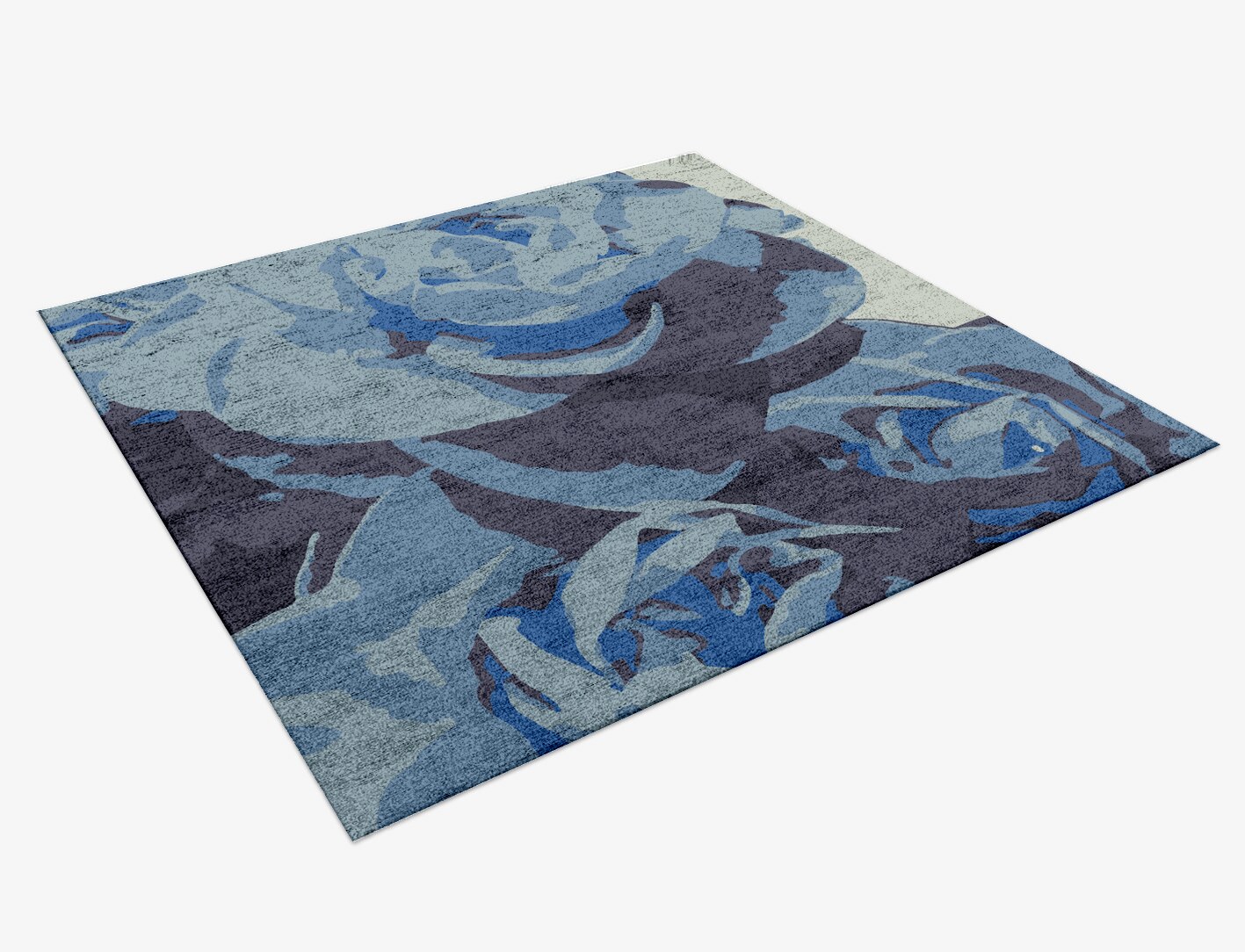 Blue Onyx Floral Square Hand Knotted Bamboo Silk Custom Rug by Rug Artisan