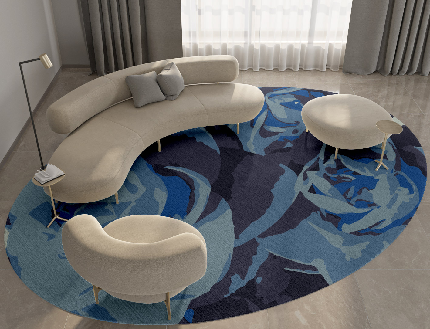 Blue Onyx Floral Oval Hand Tufted Pure Wool Custom Rug by Rug Artisan