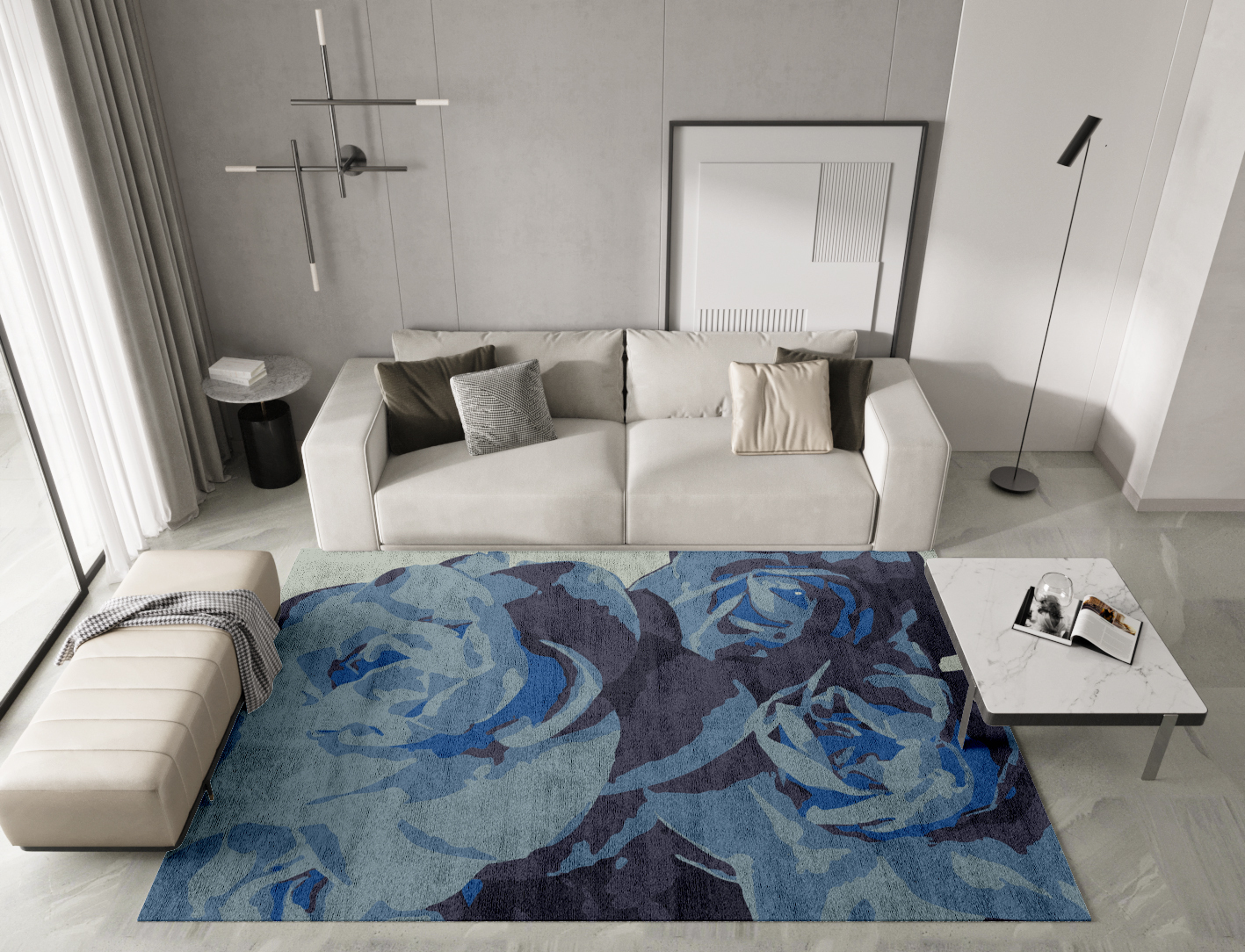 Blue Onyx Floral Rectangle Hand Tufted Bamboo Silk Custom Rug by Rug Artisan