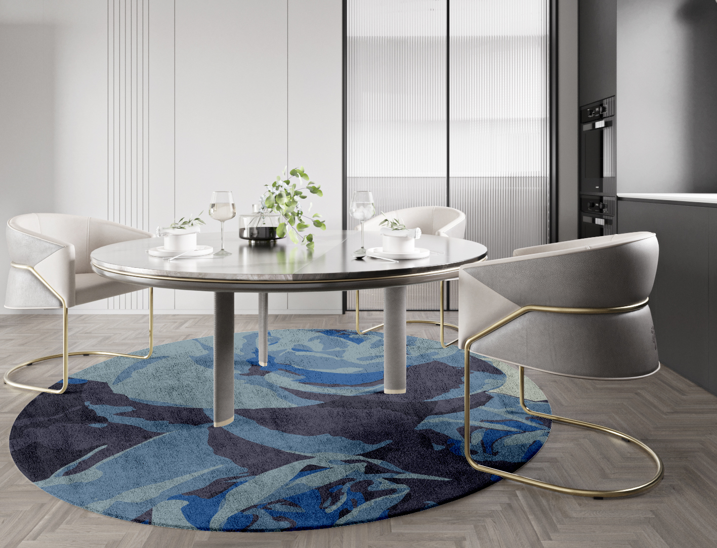 Blue Onyx Floral Round Hand Tufted Bamboo Silk Custom Rug by Rug Artisan