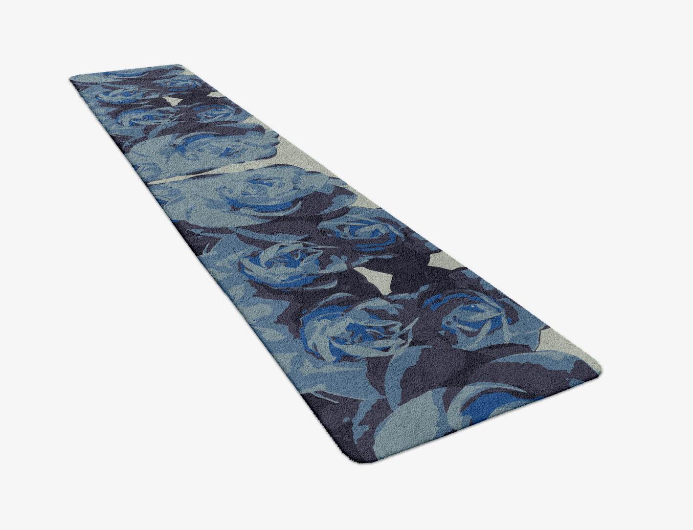 Blue Onyx Floral Runner Hand Tufted Pure Wool Custom Rug by Rug Artisan