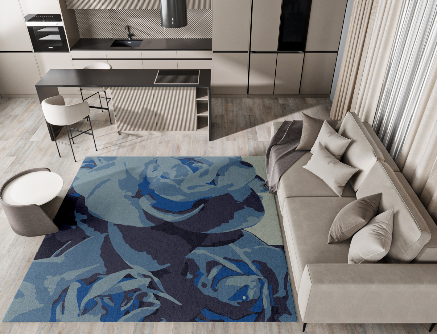 Blue Onyx Floral Square Hand Tufted Pure Wool Custom Rug by Rug Artisan