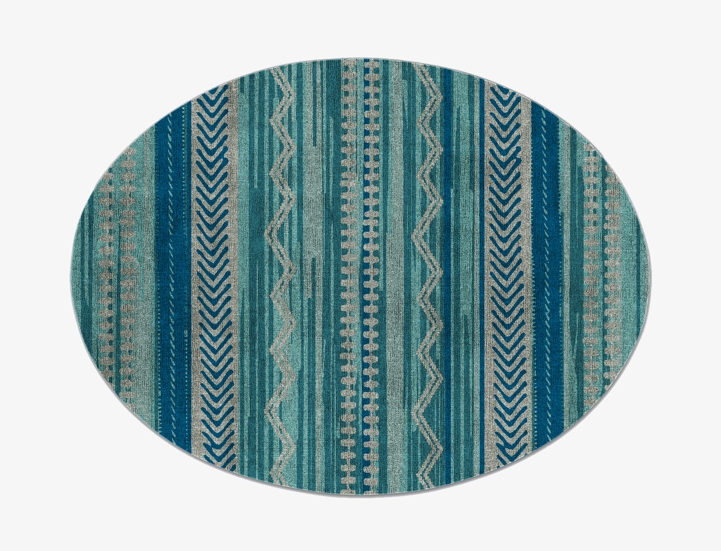 Blue Rays Flatweaves Oval Flatweave Bamboo Silk Custom Rug by Rug Artisan