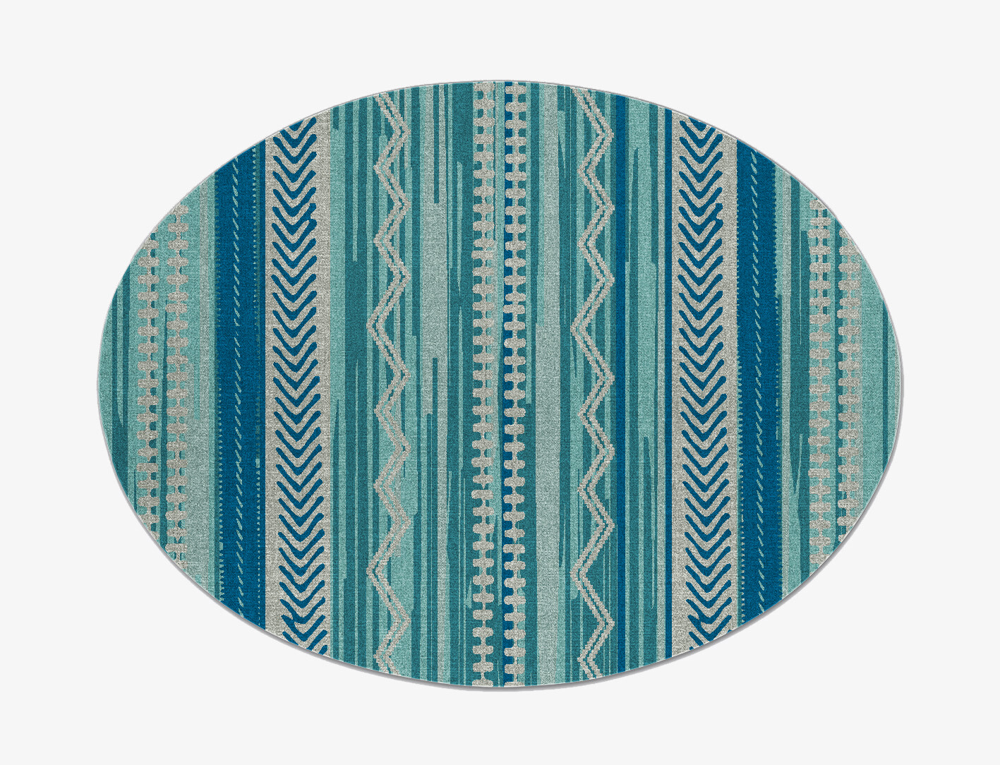 Blue Rays Flatweaves Oval Outdoor Recycled Yarn Custom Rug by Rug Artisan