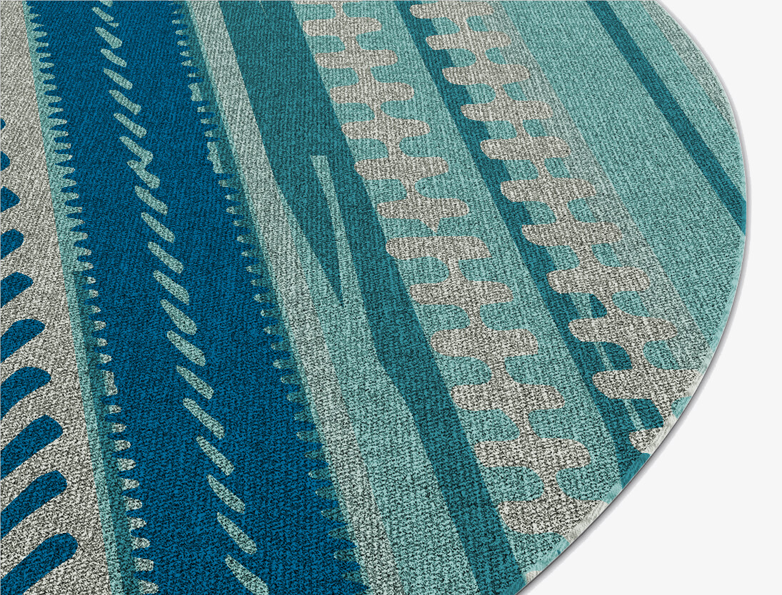 Blue Rays Flatweaves Oval Outdoor Recycled Yarn Custom Rug by Rug Artisan