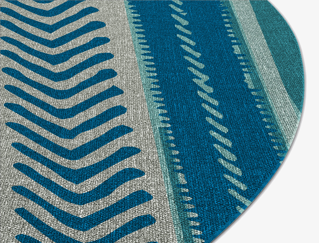 Blue Rays Flatweaves Round Outdoor Recycled Yarn Custom Rug by Rug Artisan