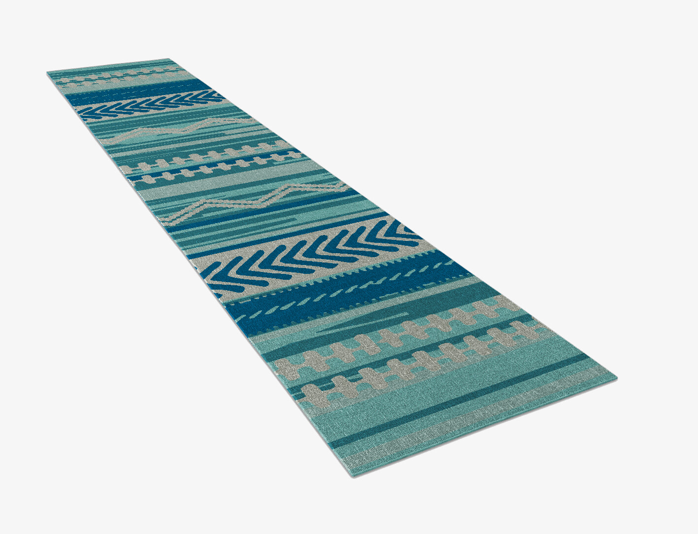 Blue Rays Flatweaves Runner Outdoor Recycled Yarn Custom Rug by Rug Artisan