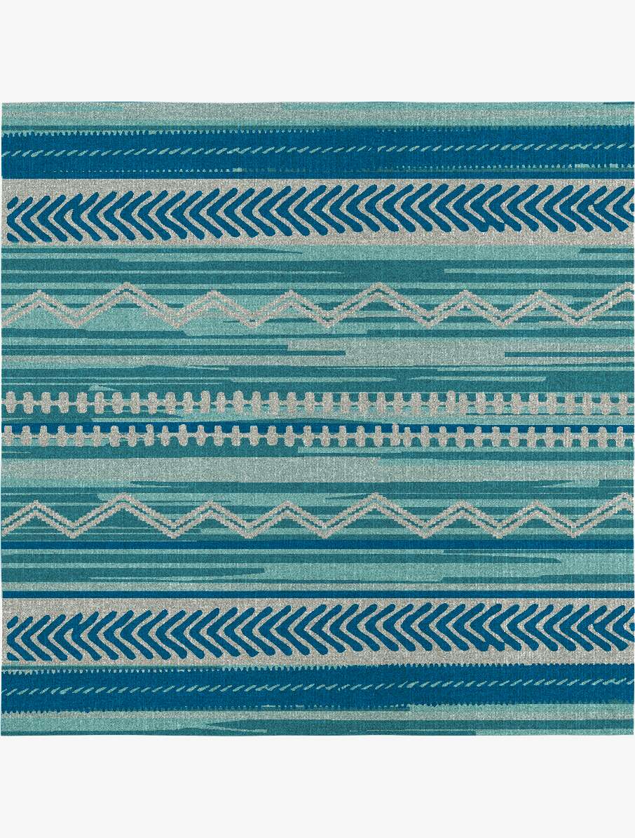 Blue Rays Flatweaves Square Outdoor Recycled Yarn Custom Rug by Rug Artisan