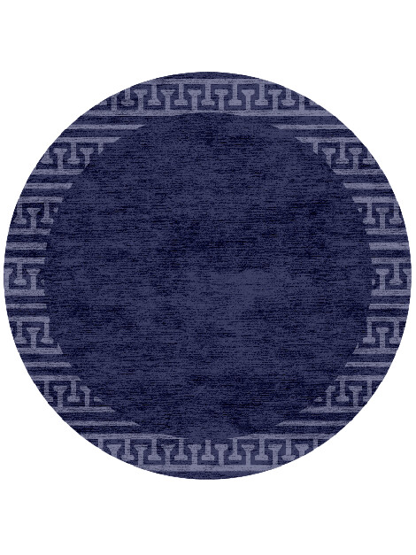 Blue Tooth Geometric Round Hand Knotted Bamboo Silk Custom Rug by Rug Artisan