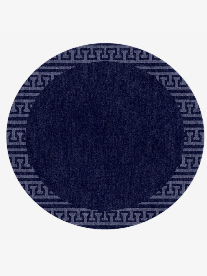 Blue Tooth Geometric Round Hand Knotted Tibetan Wool Custom Rug by Rug Artisan