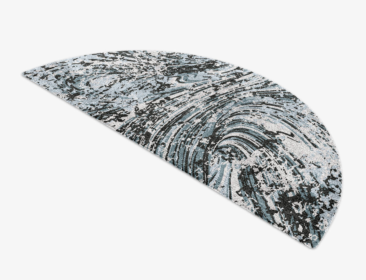 Blue Wave Surface Art Halfmoon Hand Knotted Bamboo Silk Custom Rug by Rug Artisan