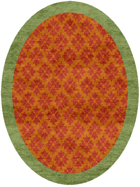 Bordo Verde Geometric Oval Hand Knotted Bamboo Silk Custom Rug by Rug Artisan