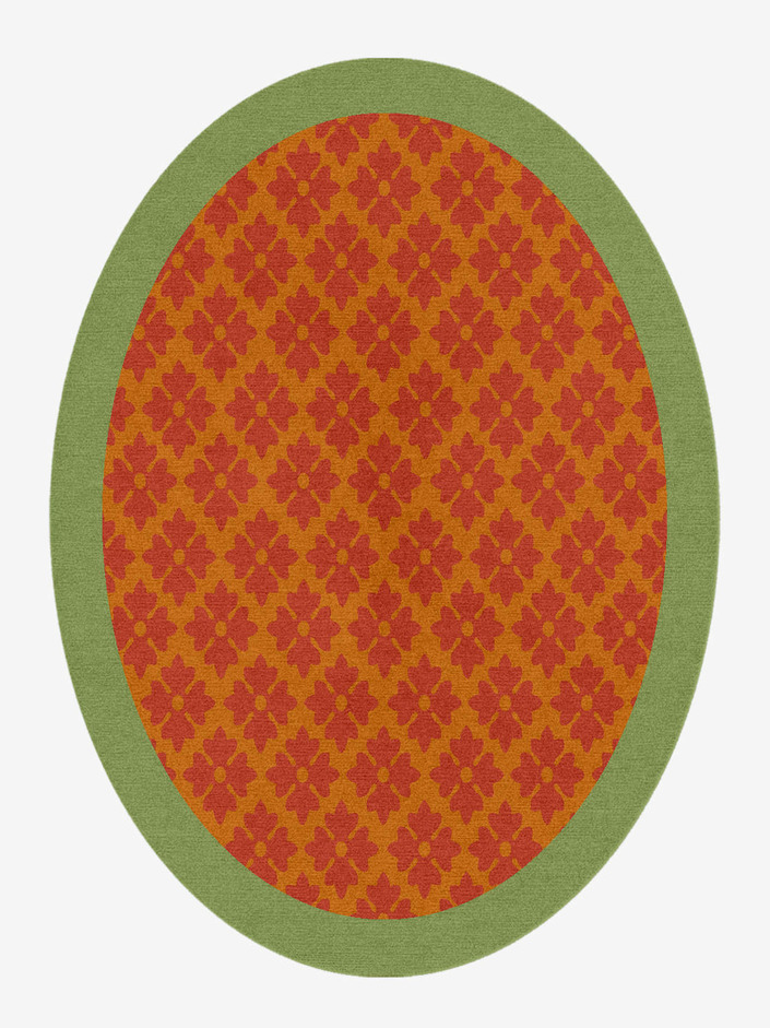 Bordo Verde Geometric Oval Hand Knotted Tibetan Wool Custom Rug by Rug Artisan