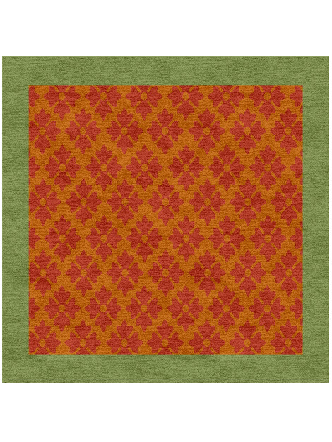 Bordo Verde Geometric Square Hand Knotted Tibetan Wool Custom Rug by Rug Artisan