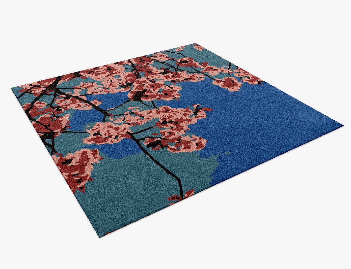 Bougainvillea Floral Square Hand Knotted Tibetan Wool Custom Rug by Rug Artisan