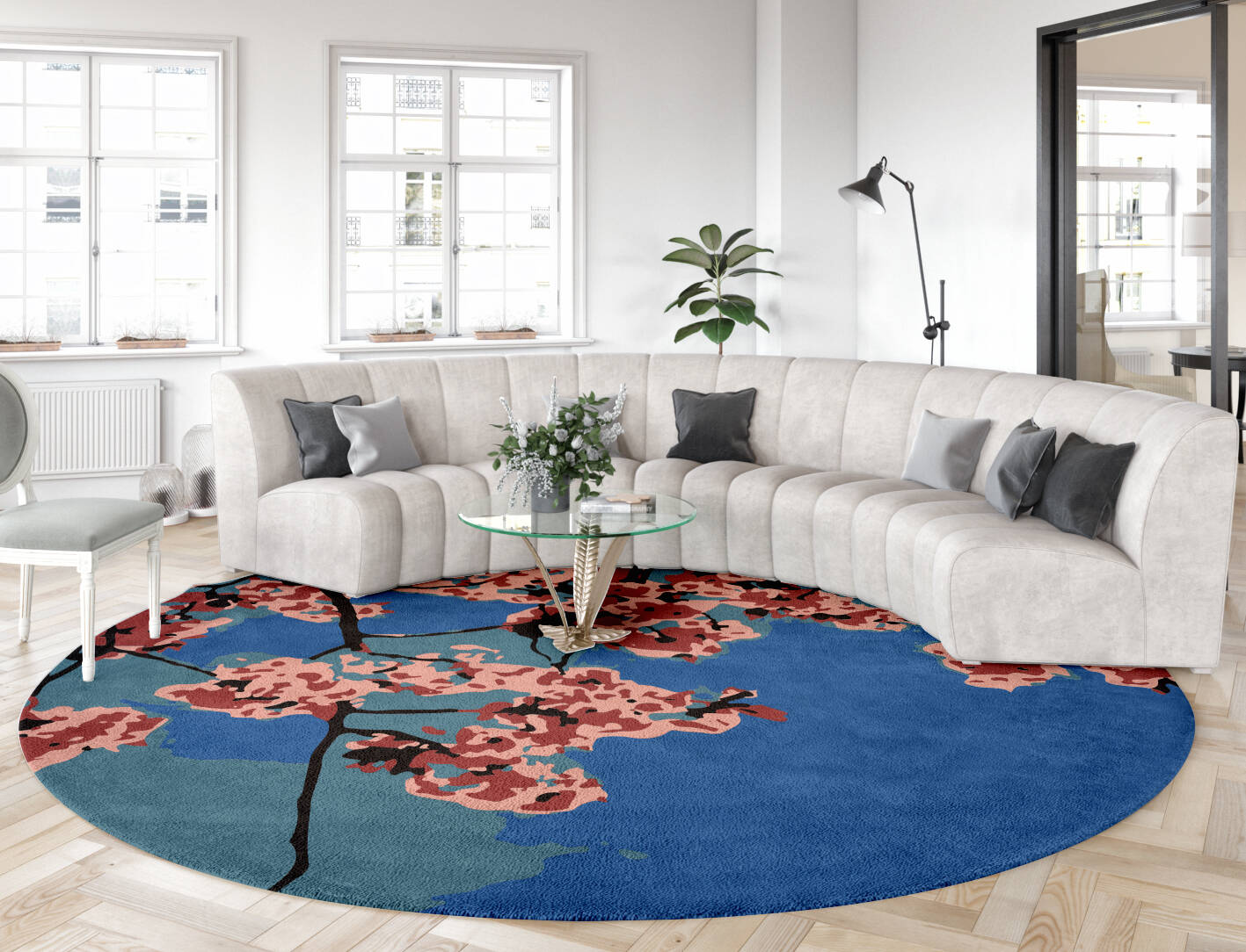 Bougainvillea Floral Round Hand Tufted Pure Wool Custom Rug by Rug Artisan