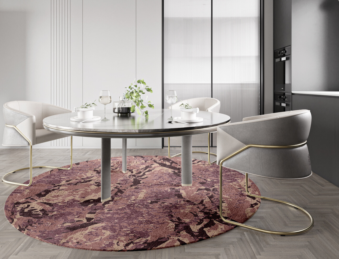 Boughs Surface Art Round Hand Tufted Bamboo Silk Custom Rug by Rug Artisan