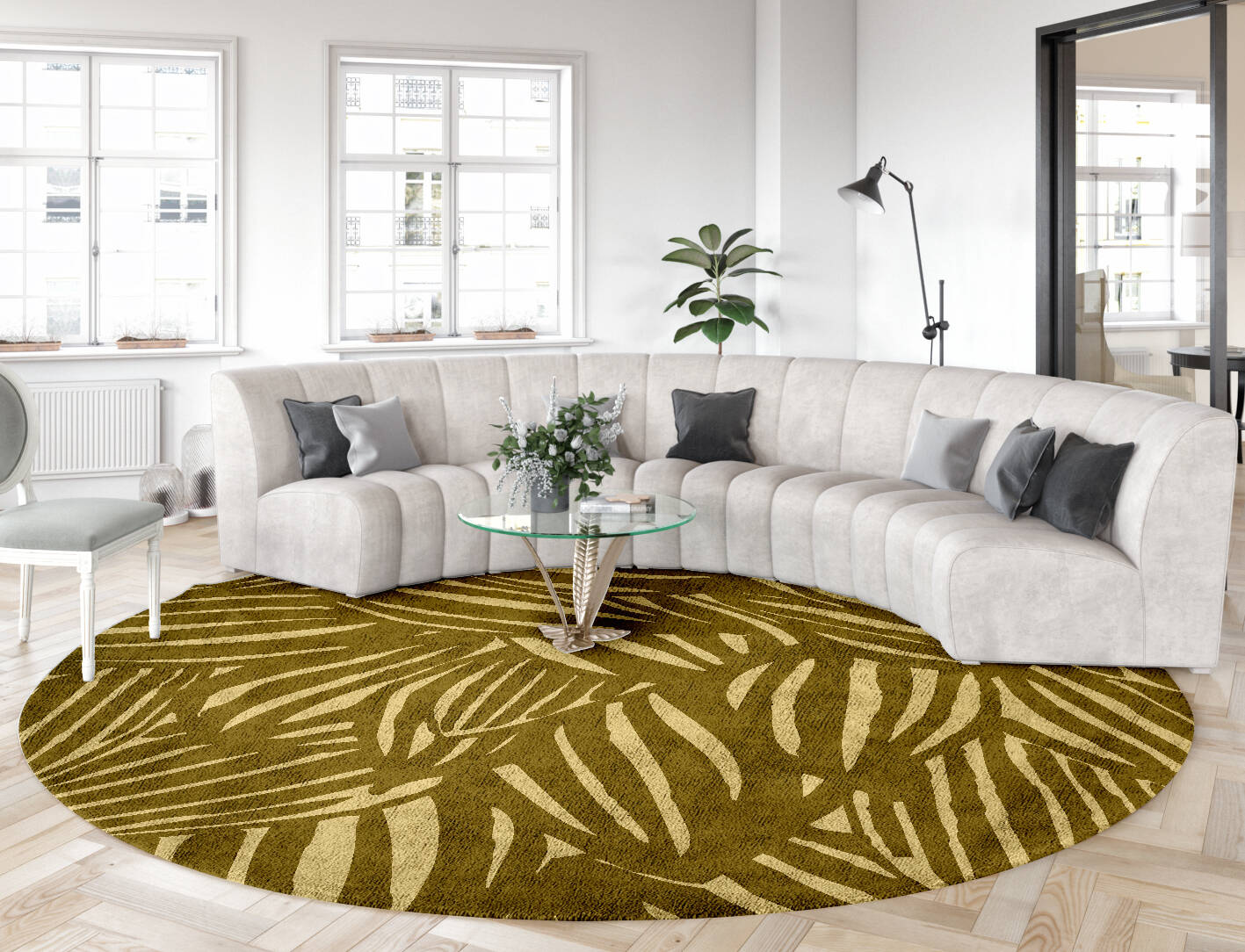 Bourgeon Floral Round Hand Tufted Bamboo Silk Custom Rug by Rug Artisan