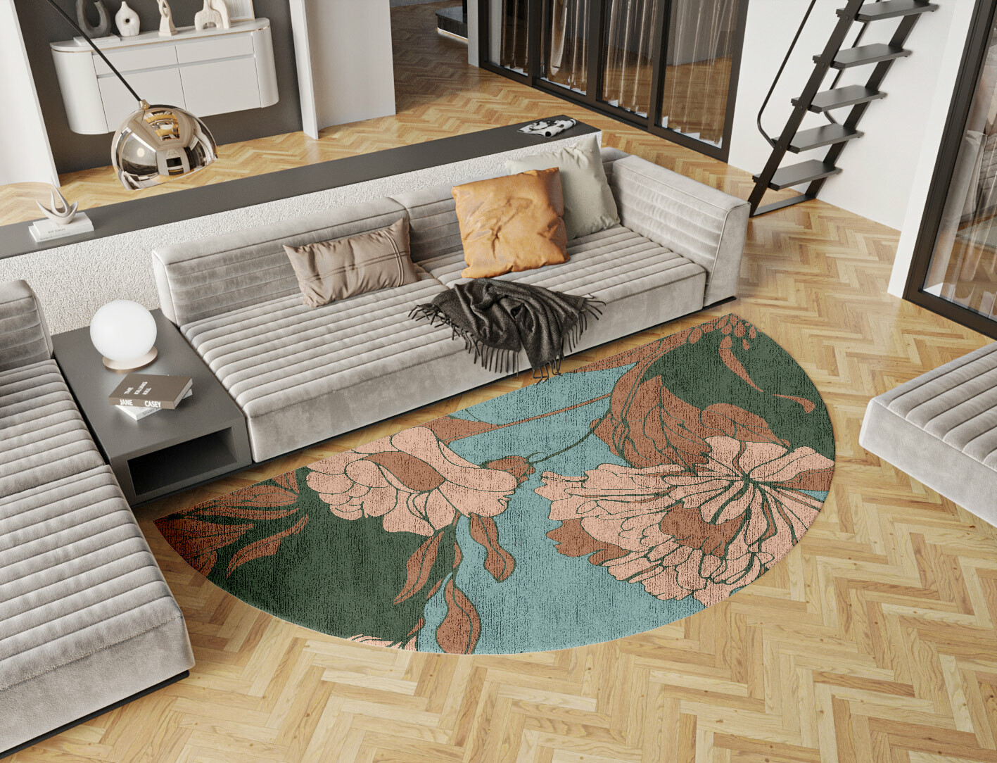 Bouvardia Field of Flowers Halfmoon Hand Knotted Bamboo Silk Custom Rug by Rug Artisan