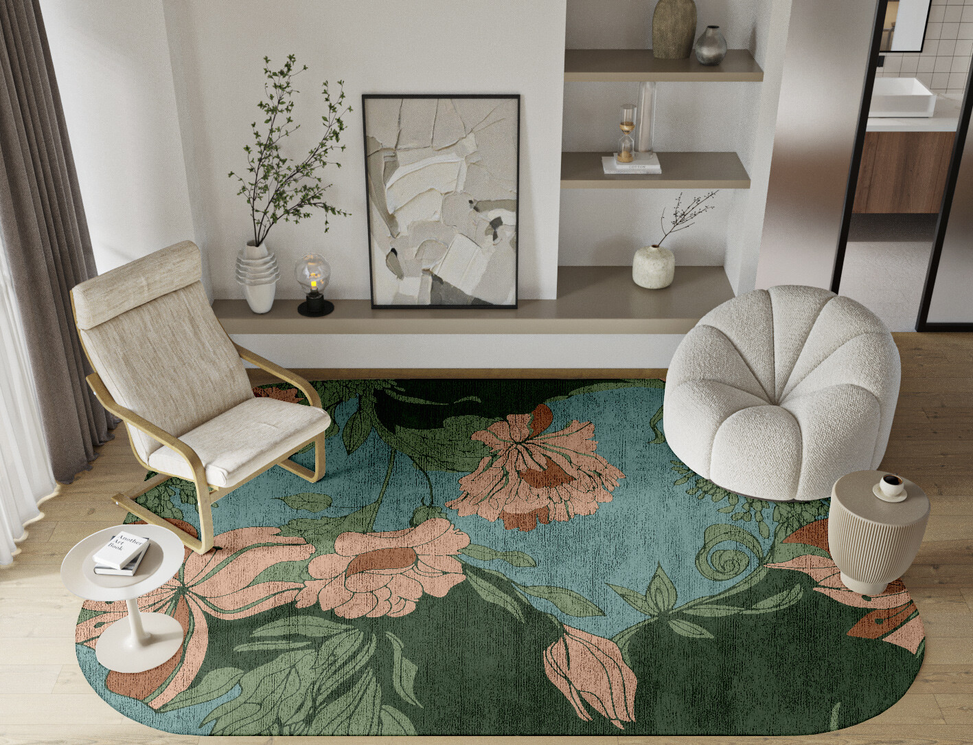 Bouvardia Field of Flowers Oblong Hand Knotted Bamboo Silk Custom Rug by Rug Artisan