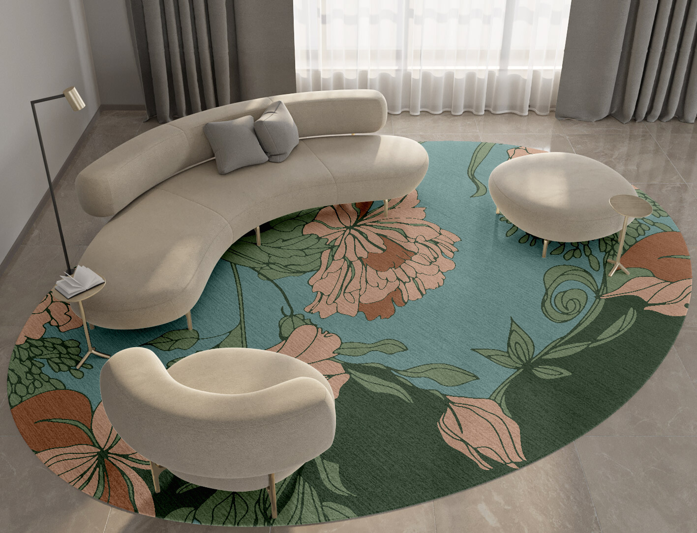 Bouvardia Field of Flowers Oval Hand Knotted Tibetan Wool Custom Rug by Rug Artisan