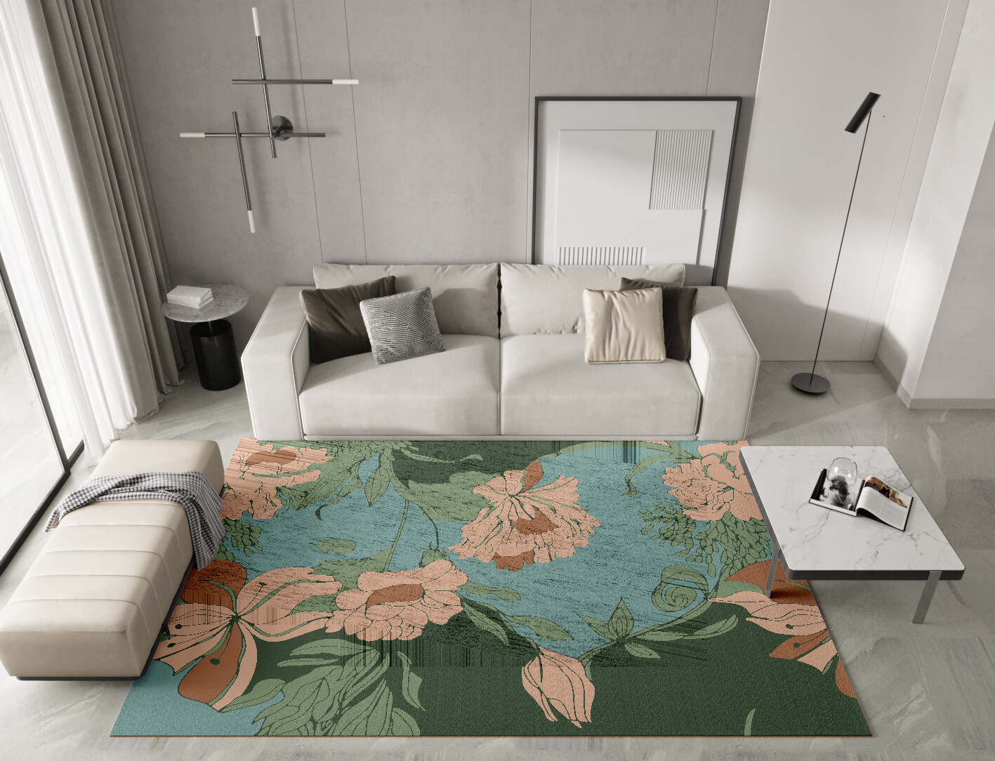 Bouvardia Field of Flowers Rectangle Hand Knotted Bamboo Silk Custom Rug by Rug Artisan