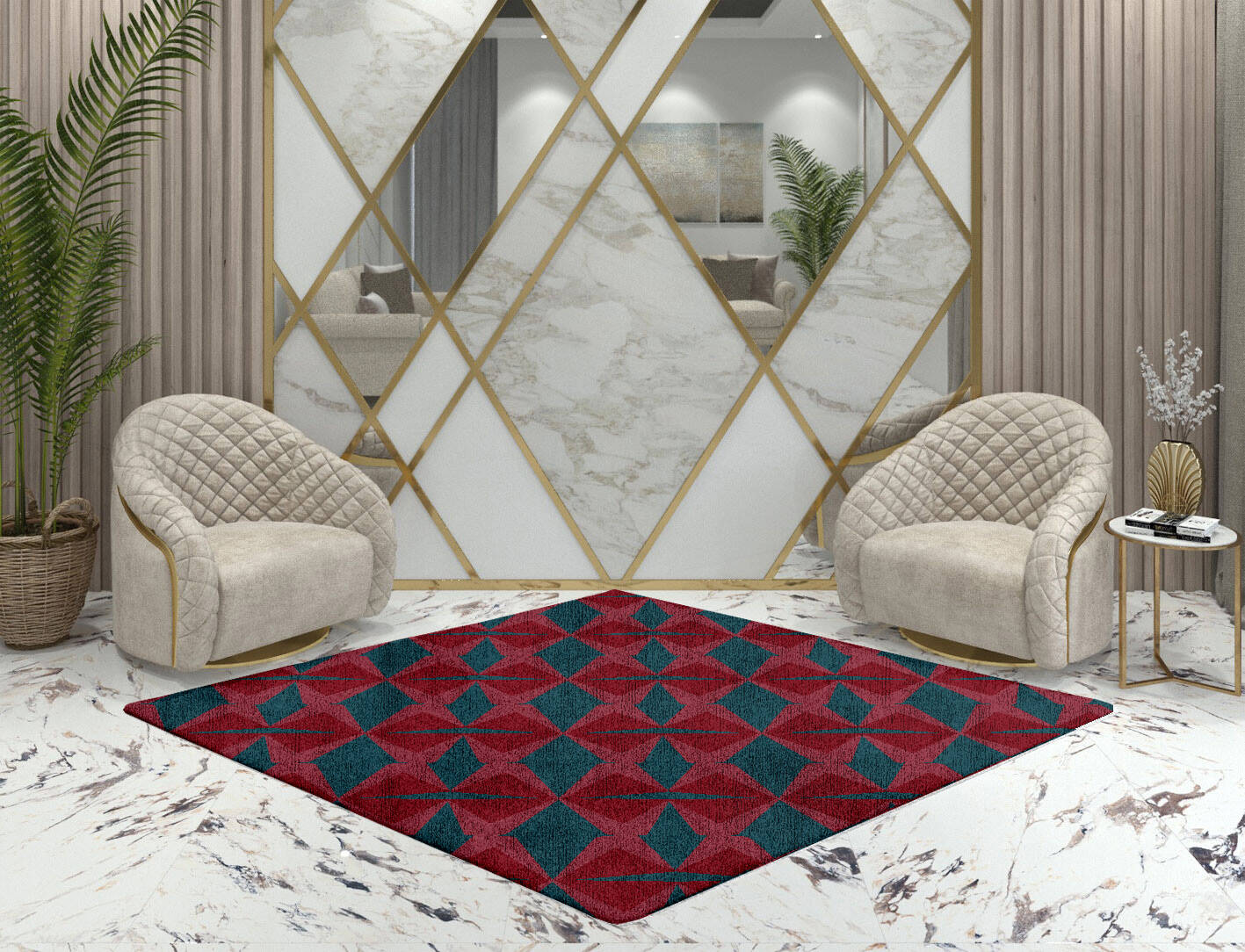 Bowties Modern Geometrics Diamond Hand Tufted Bamboo Silk Custom Rug by Rug Artisan