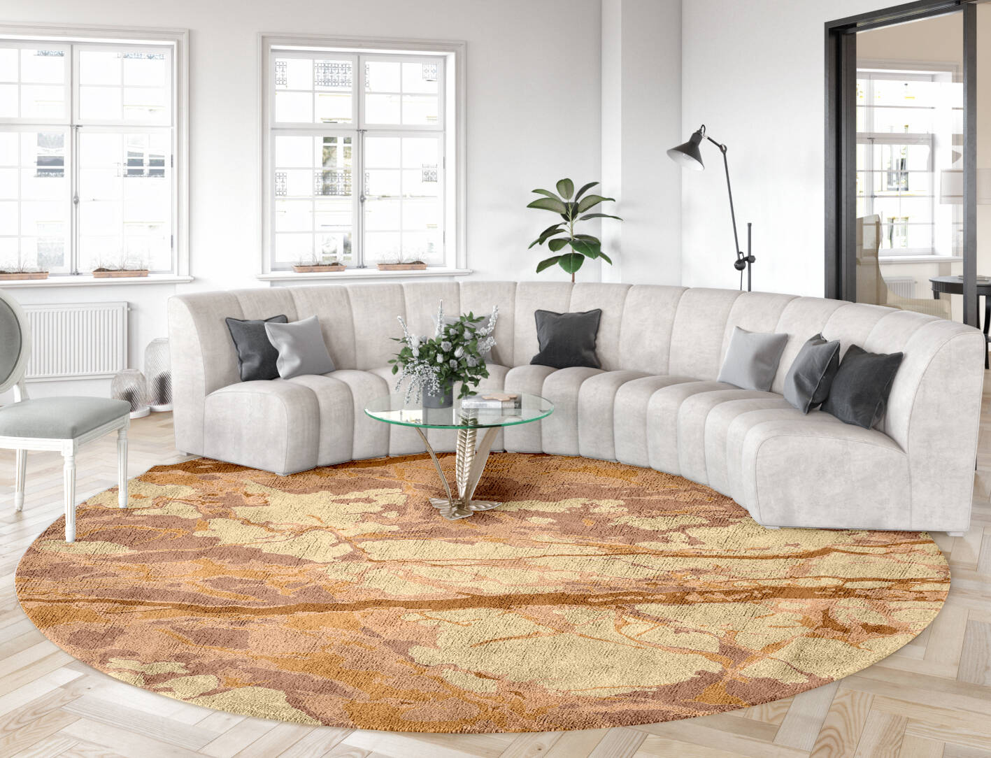 Branches Surface Art Round Hand Tufted Bamboo Silk Custom Rug by Rug Artisan