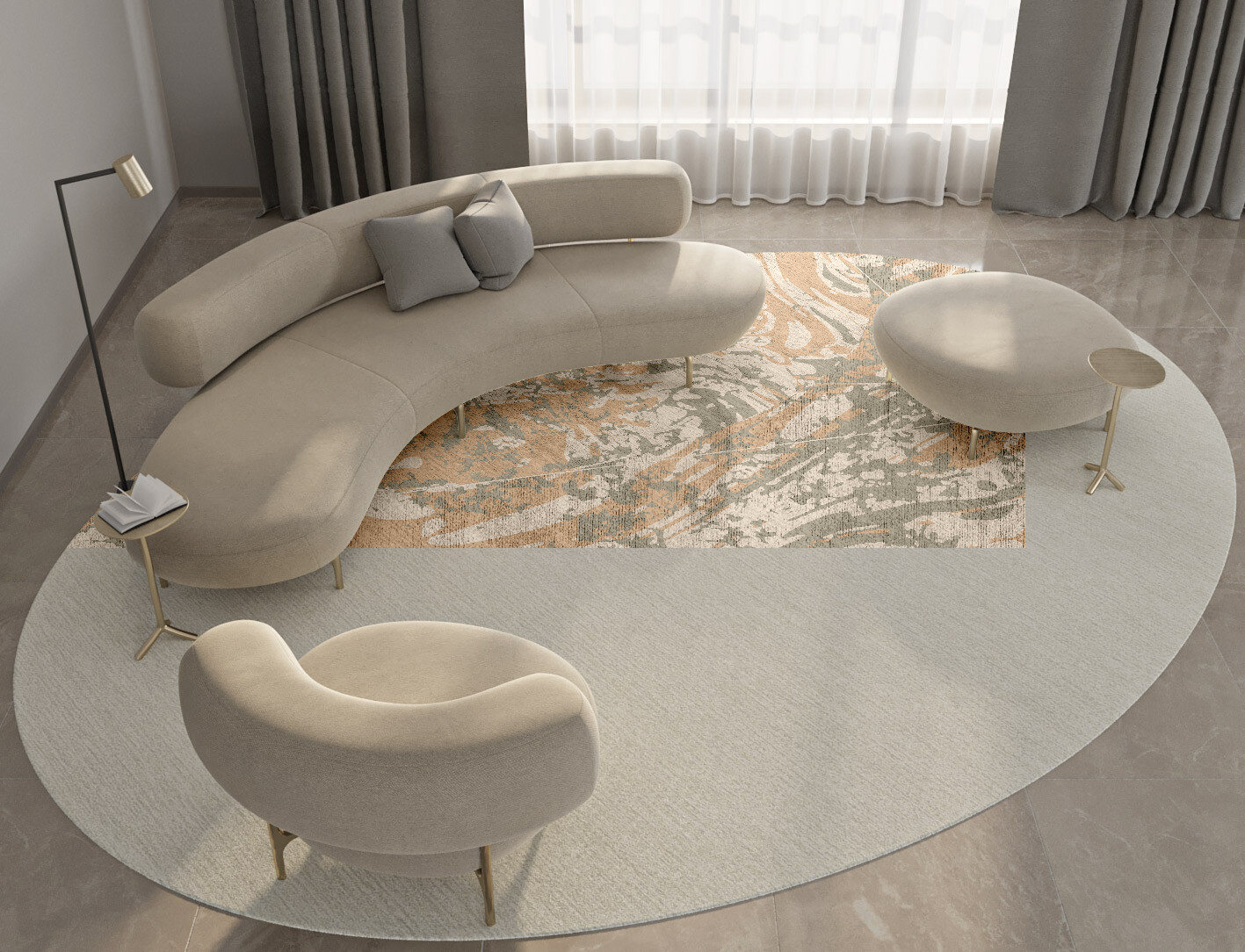 Brew Surface Art Oval Hand Knotted Bamboo Silk Custom Rug by Rug Artisan