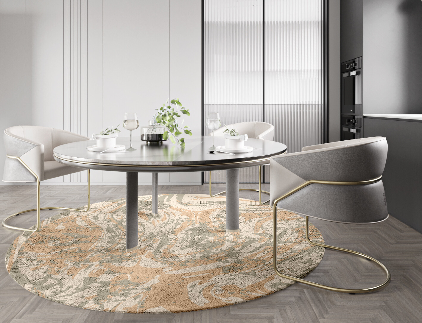 Brew Surface Art Round Hand Tufted Bamboo Silk Custom Rug by Rug Artisan