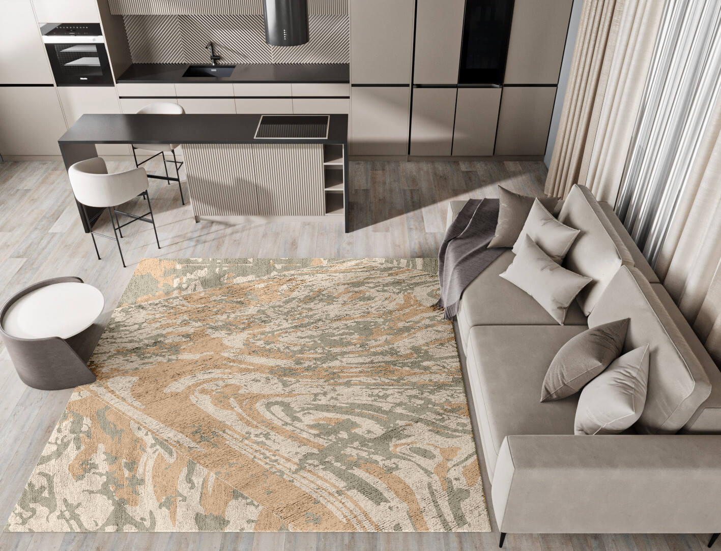 Brew Surface Art Square Hand Tufted Bamboo Silk Custom Rug by Rug Artisan