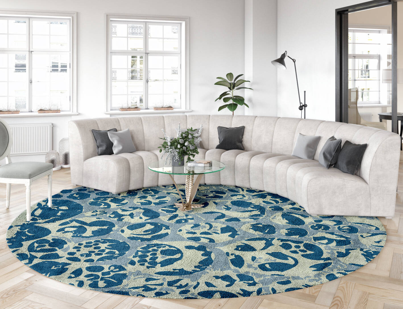 Bubbles Abstract Round Hand Tufted Bamboo Silk Custom Rug by Rug Artisan