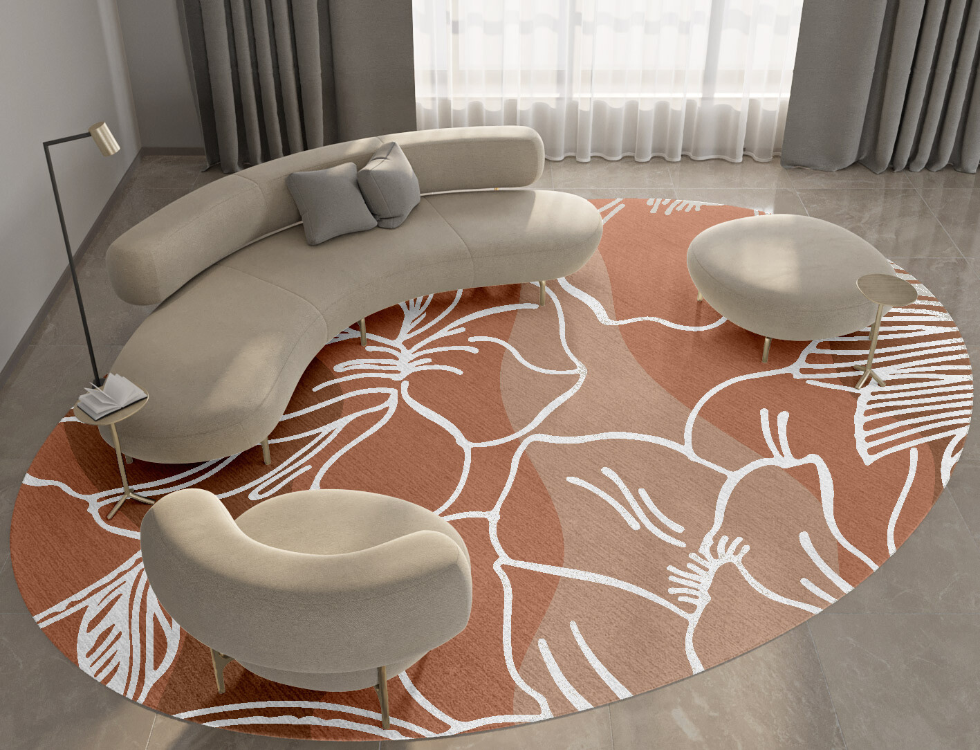 Butterfly Weed Field of Flowers Oval Hand Knotted Tibetan Wool Custom Rug by Rug Artisan