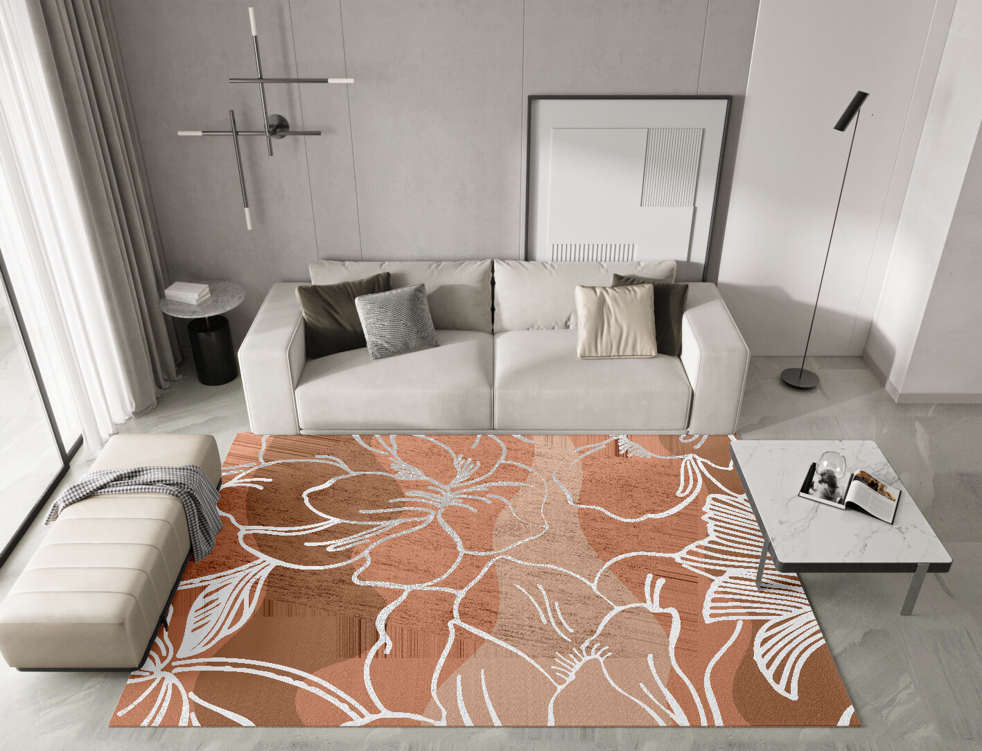Butterfly Weed Field of Flowers Rectangle Hand Knotted Bamboo Silk Custom Rug by Rug Artisan