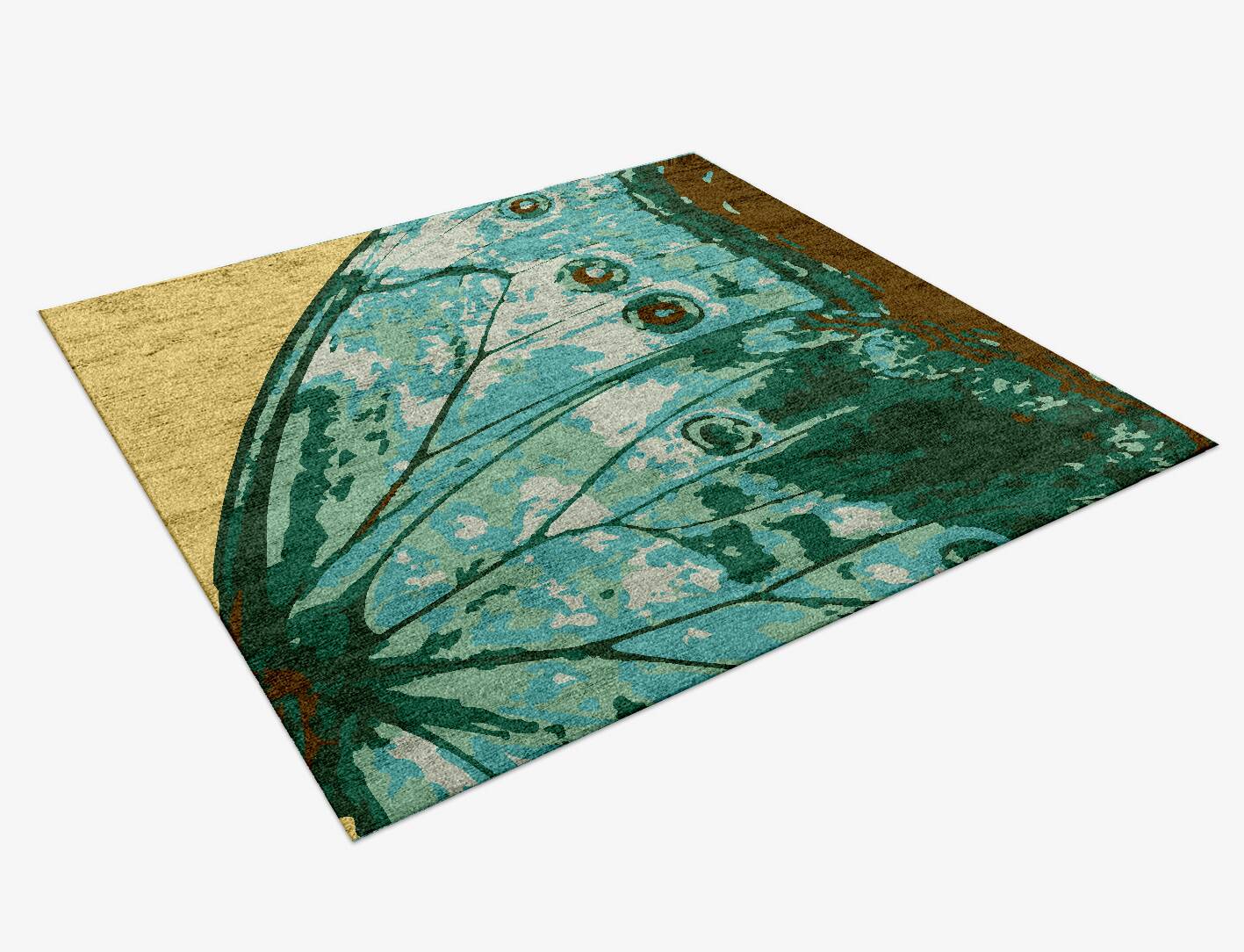 Butterfly Wings Animal Prints Square Hand Knotted Bamboo Silk Custom Rug by Rug Artisan