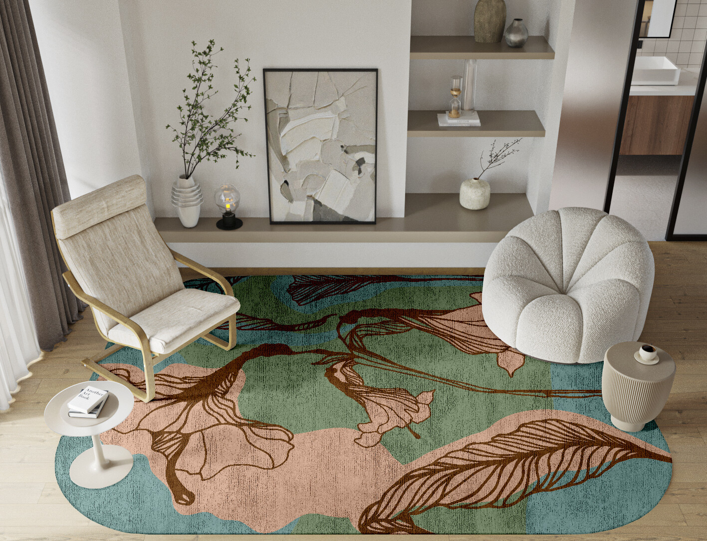 Cala Lily Field of Flowers Oblong Hand Knotted Bamboo Silk Custom Rug by Rug Artisan