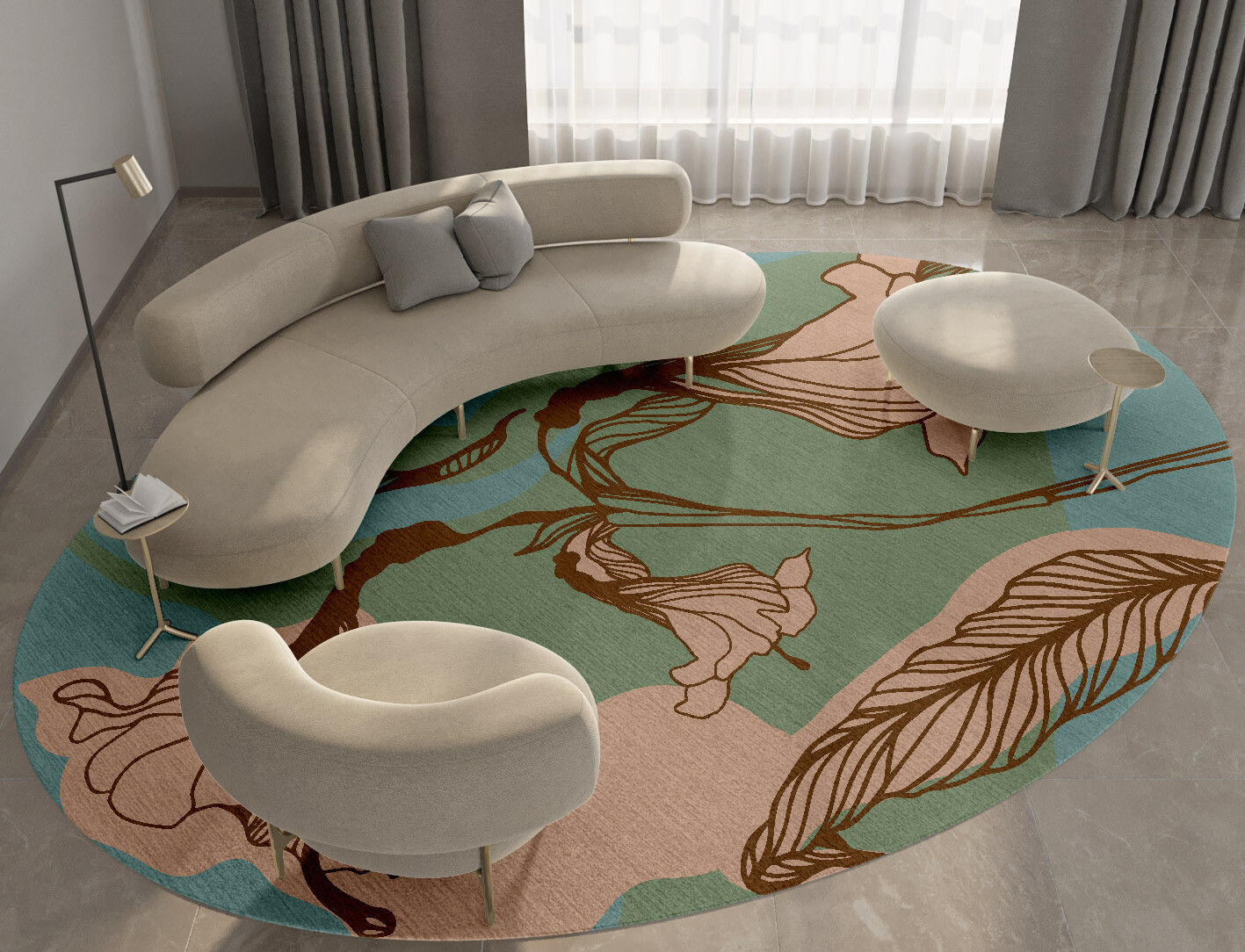 Cala Lily Field of Flowers Oval Hand Knotted Tibetan Wool Custom Rug by Rug Artisan