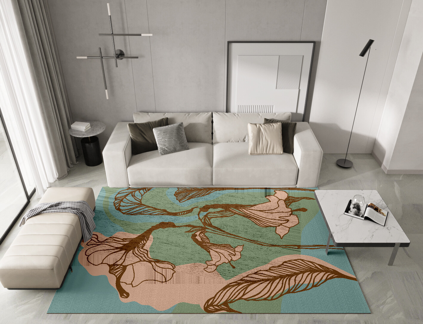 Cala Lily Field of Flowers Rectangle Hand Knotted Bamboo Silk Custom Rug by Rug Artisan